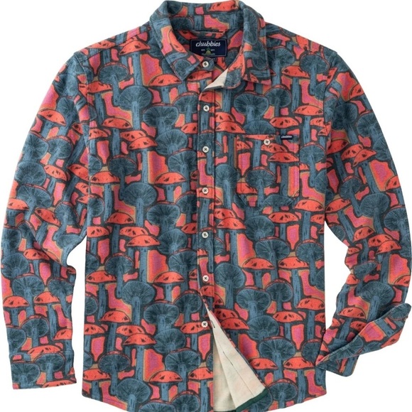 Men's Chubbies "The Funky Spore" Long Sleeve Flannel Overshirt Button-Up Shirt - Picture 3 of 7